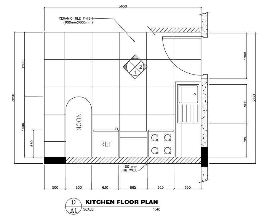 4x3m kitchen plan is given in this Autocad drawing file. Download now ...