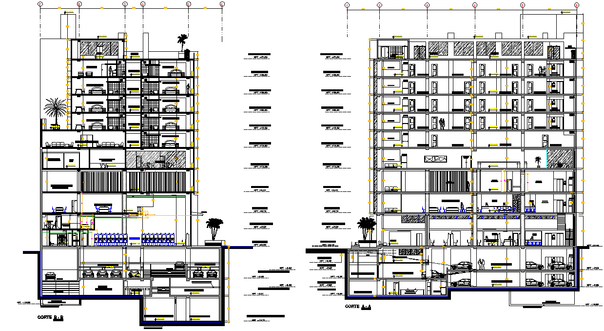 5 Stars Hotel Section Plan Autocad File - Cadbull