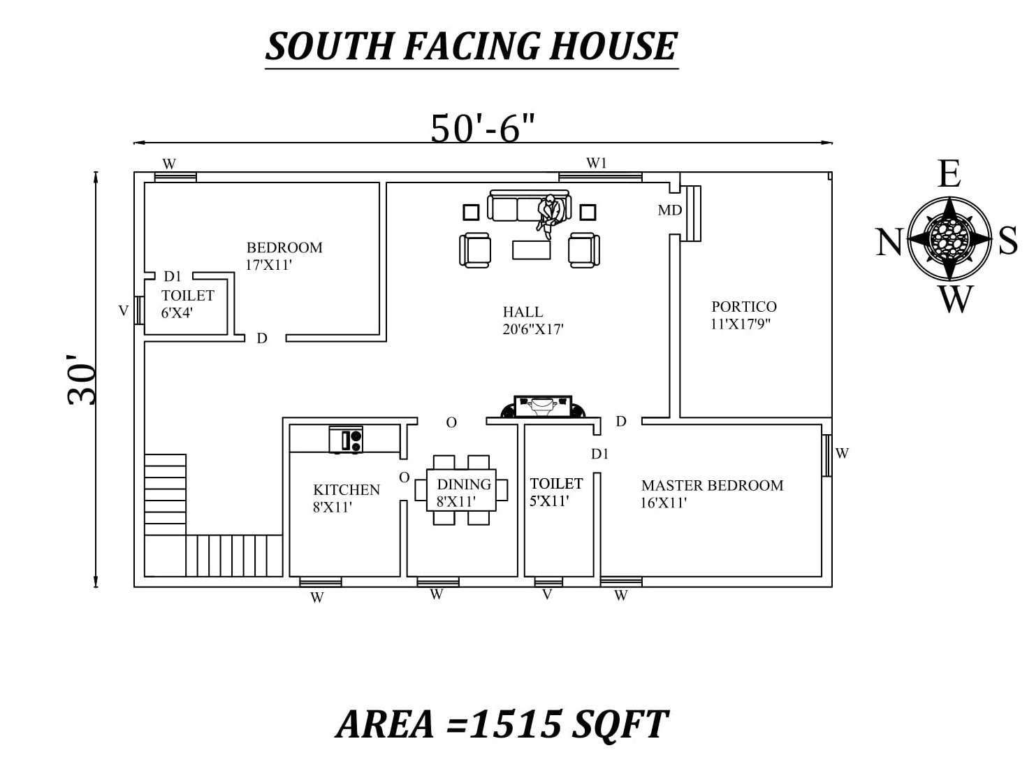 50 6 X30 Awesome 2bhk South Facing House Plan As Per Vasthu Shastra Cad Dwg File Details Cadbull