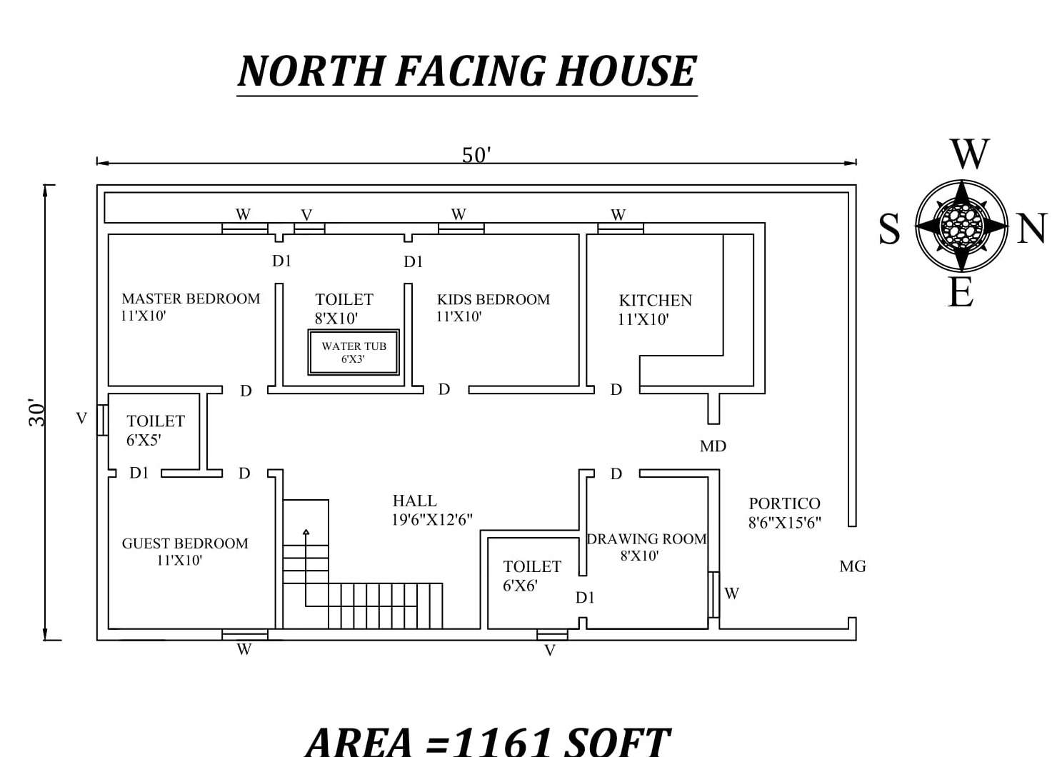 50-x30-splendid-3bhk-north-facing-house-plan-as-per-vasthu-shastra-autocad-dwg-and-pdf-file