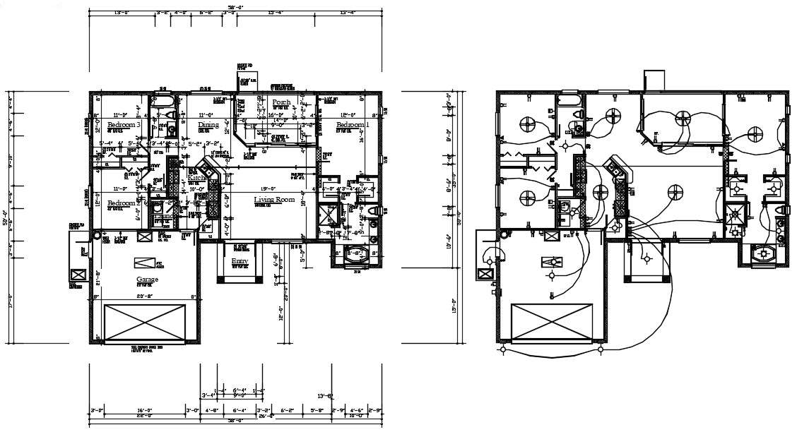 50 X58 House Ground Floor Plan With Electrical Layout Cad Drawing Dwg File Cadbull