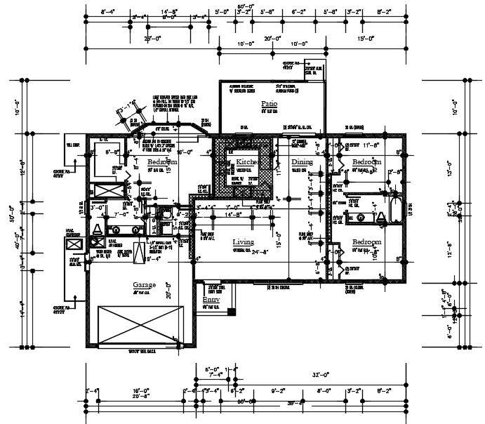 50x60 Ft House Ground Floor Plan Cad Drawing Dwg File Cadbull