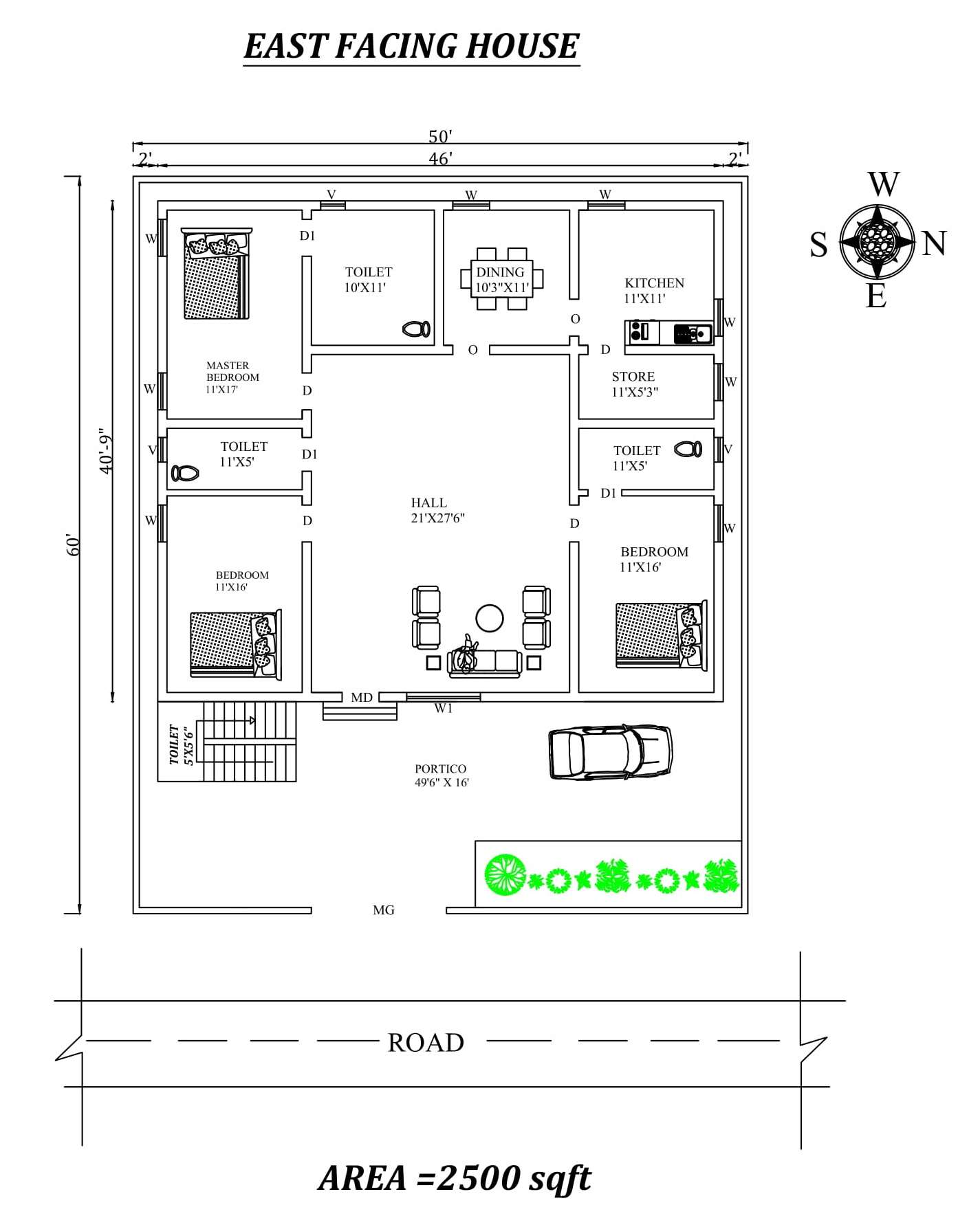 50 X60 Fully furnished East  Facing  3BHk House  Plan  As Per 