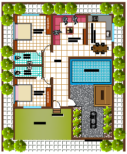 50' x 50' sqft House Plan With Swimming Pool Design DWG File - Cadbull