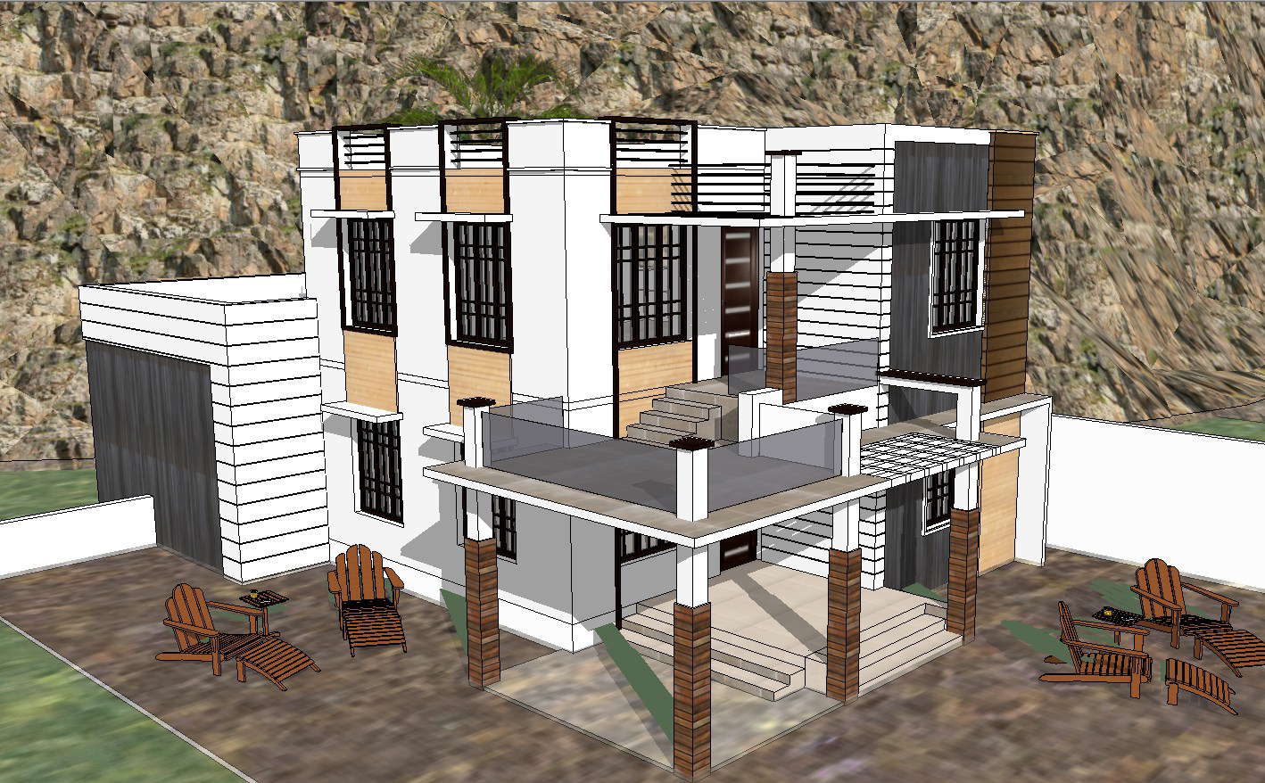 Two Story Modern House 3d Model Cad Drawing Details Skp File Cadbull