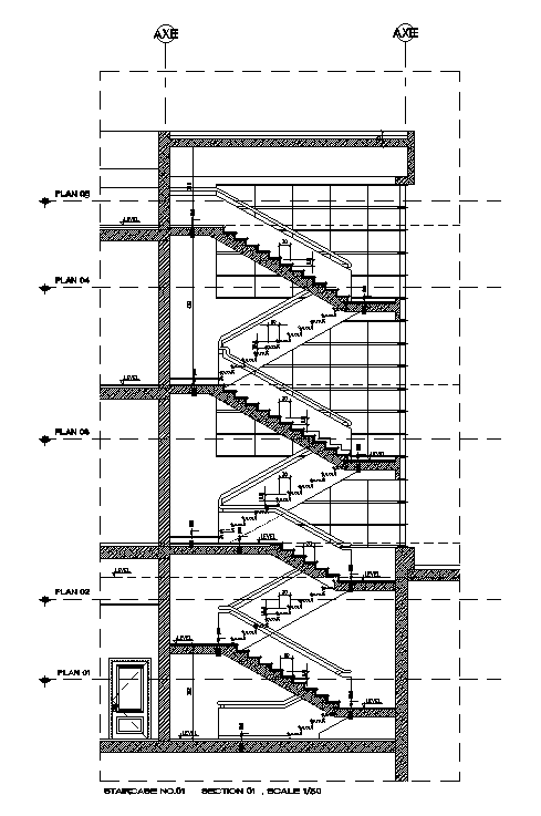 52x37m commercial building of the back side staircase section view has ...