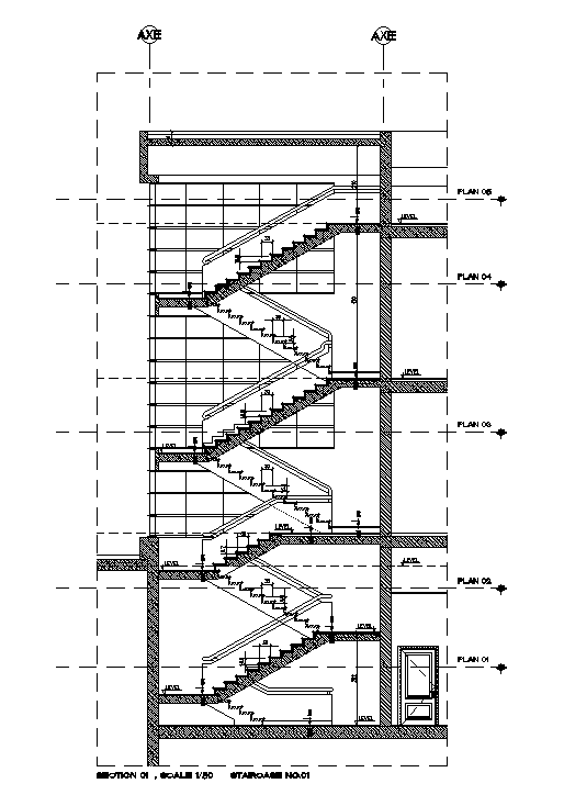 52x37m commercial building of the right side staircase section view has ...