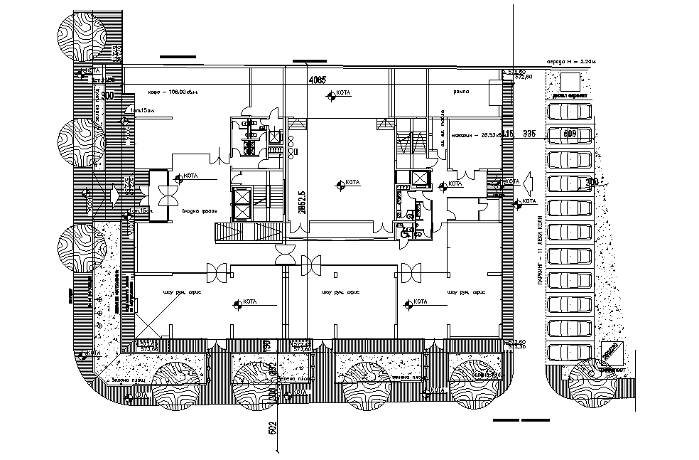 53x34m Ground Floor Office Plan Is Given In This Autocad Drawing Filedownload The Autocad Model