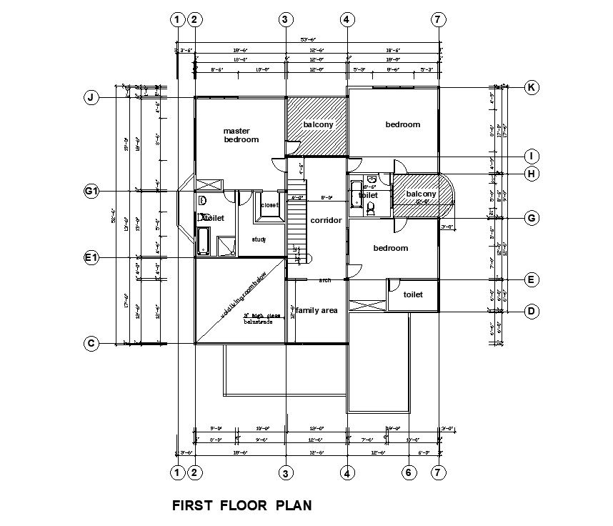 54’x54’ First Floor House Plan Is Given In This Autocad Drawing File 