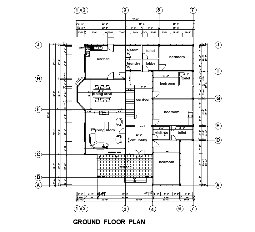 54x54 Ground Floor House Plan Is Given In This Autocad Drawing File Download Now Cadbull