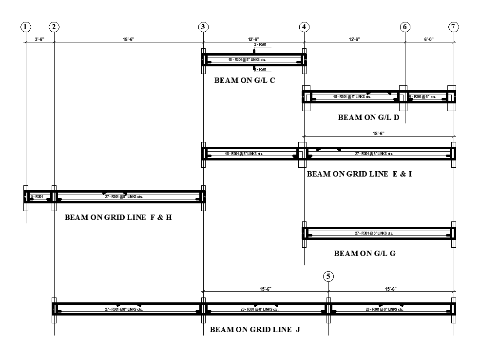 54’x54’ house plan of beam grid line is given in this Autocad drawing ...