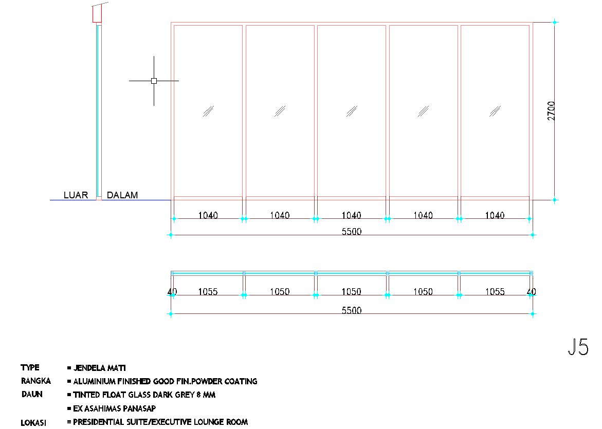 5500×2700 sized section window design is given in AutoCAD drawing, CAD ...