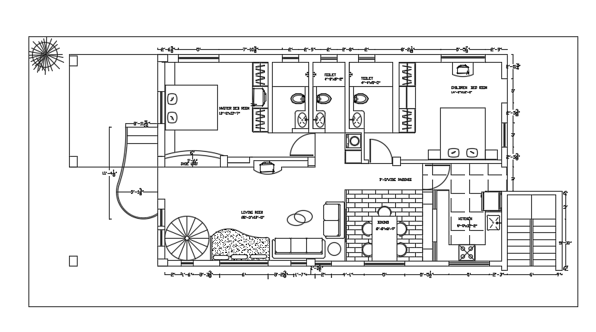 57x26 First Floor House Plan Autocad Drawing Cadbull