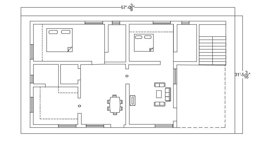 57x31 Feet 2 Bhk Autocad Plan Layout File Cadbull 6490