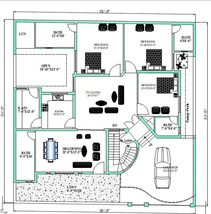 589x595 House Floor Plan Design In Autocad 2d Drawing Cad File Dwg File Cadbull