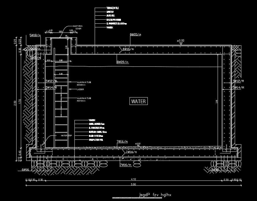 5900x2500mm water tank reinforcement drawing - Cadbull