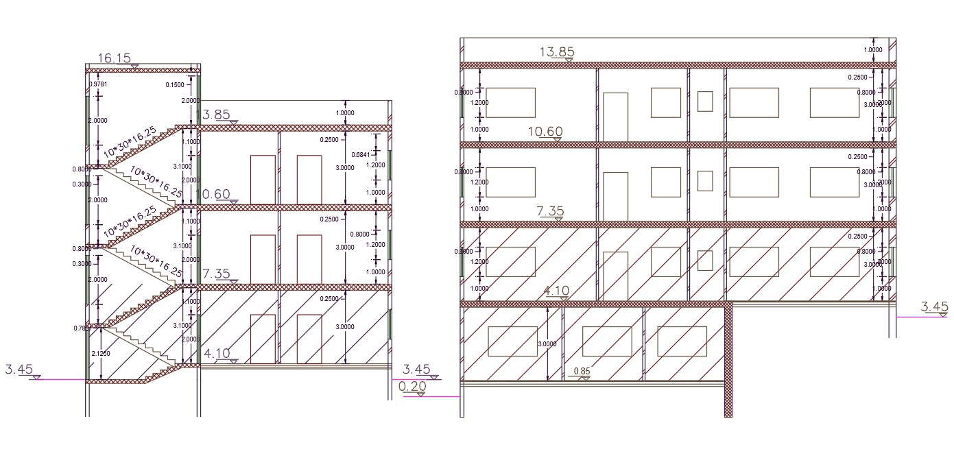 5 Bhk Apartment Building Section Drawing Cad File Cadbull