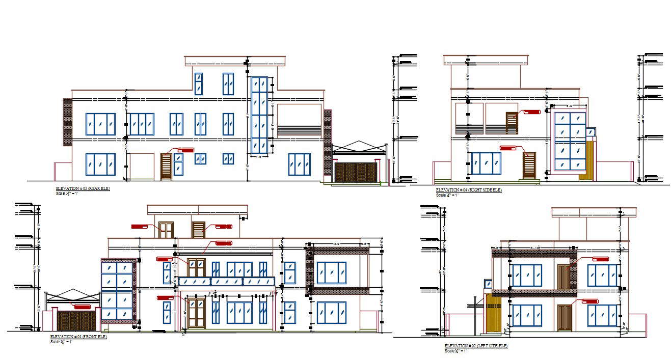 5 Bhk House Building Elevation Design Autocad File 5900 Sqft Plot Size Cadbull