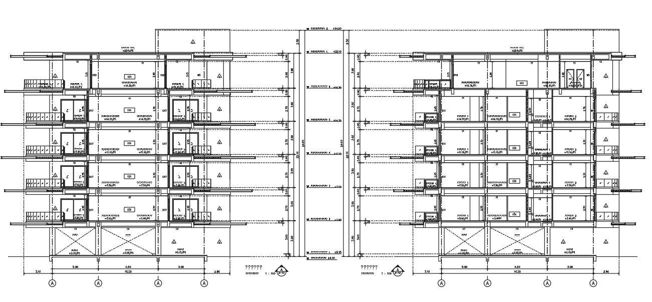 5 Storey 3 BHK Apartment Building Section Drawing DWG File - Cadbull