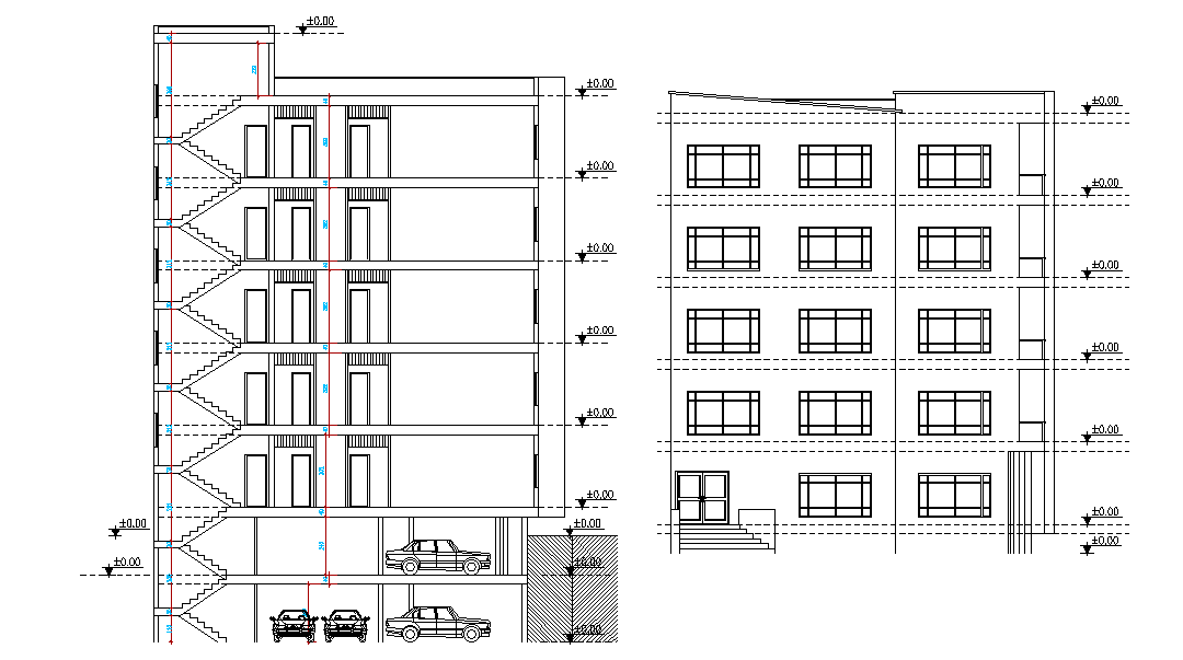 5 Storey Apartment Building Section And Elevation Design Download DWG ...