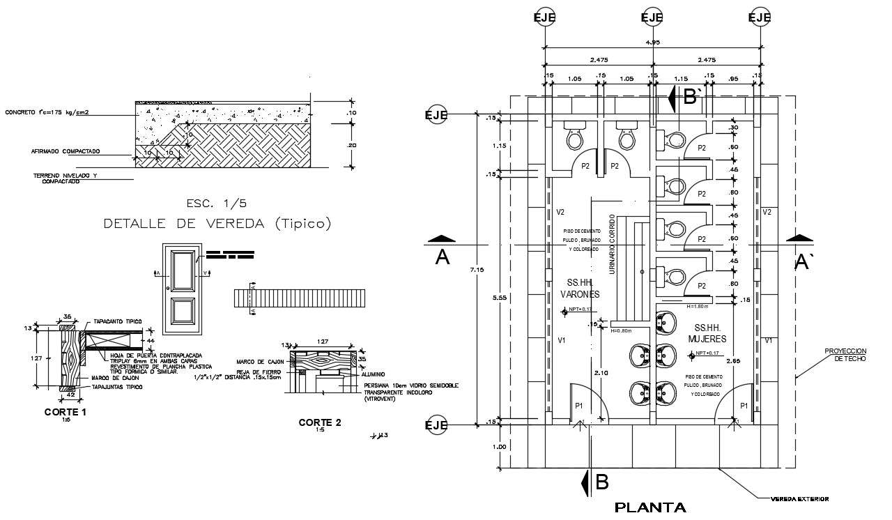 5x8m toilet plan is given in this AutoCAD drawing model. Download now ...