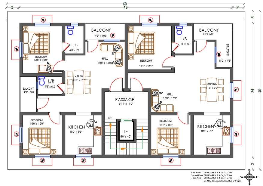 60'X40' North Facing 2 BHK House Apartment Layout Plan DWG File Cadbull