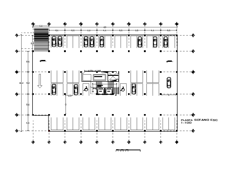 60x40m architecture basement office plan is given in this Autocad ...