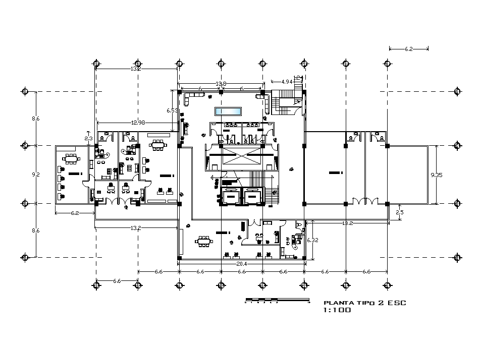 60x40m architecture third floor office plan is given in this Autocad ...