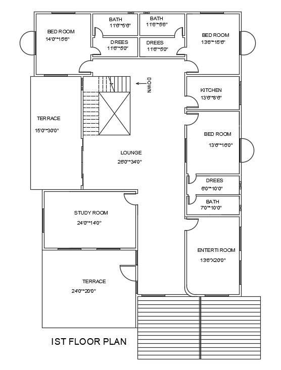 63x106 First Floor House Plan Is Given In This Autocad Drawing Model Download Now Cadbull