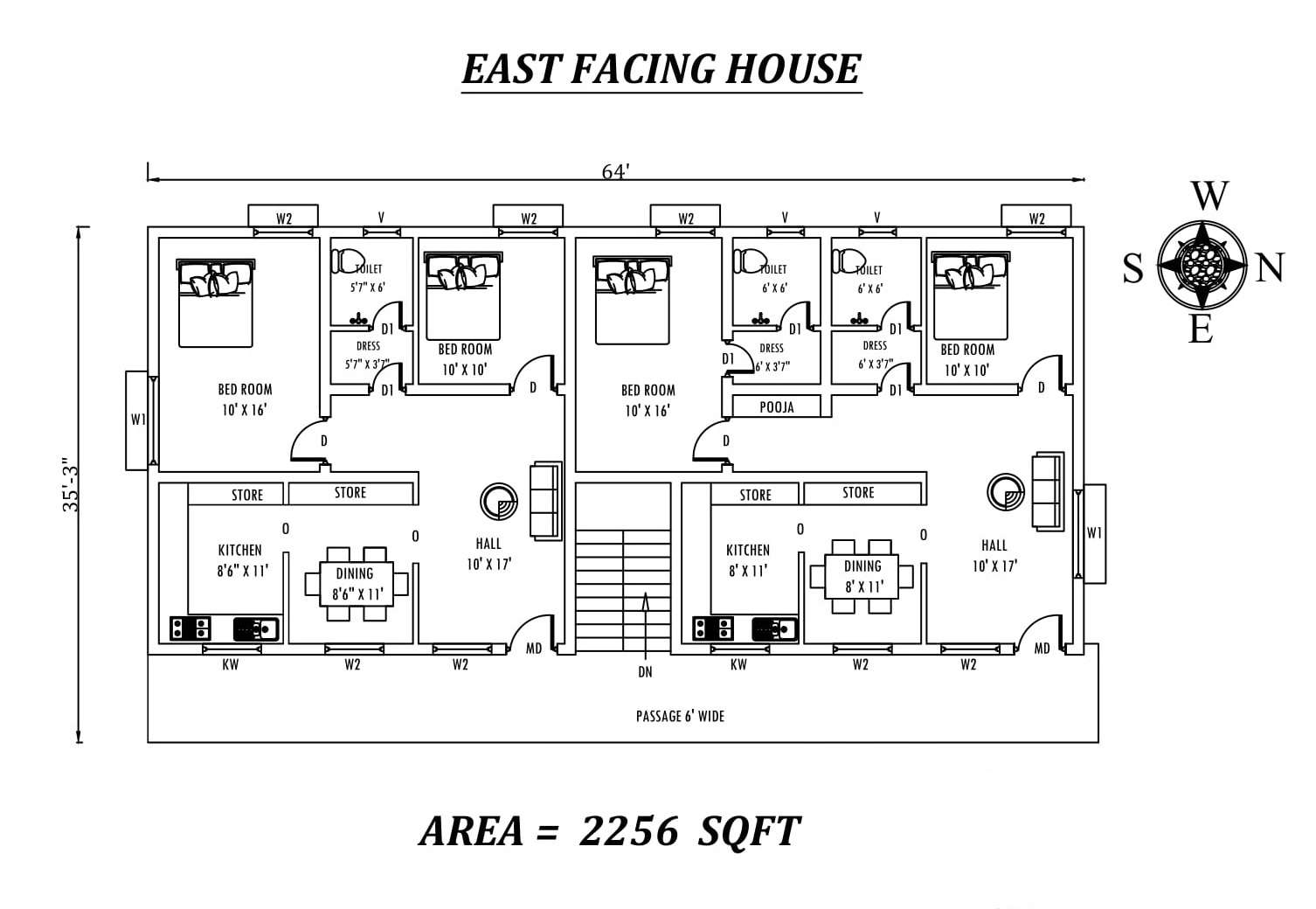 64 X35 Wonderful Fully Furnished 2bhk East Facing Dual House Plan As Per Vastu Shastra File Vastu Home Plans 2d House Plans Floor Plans Autocad Files Autocad Dwg And Pdf File Details Cadbull