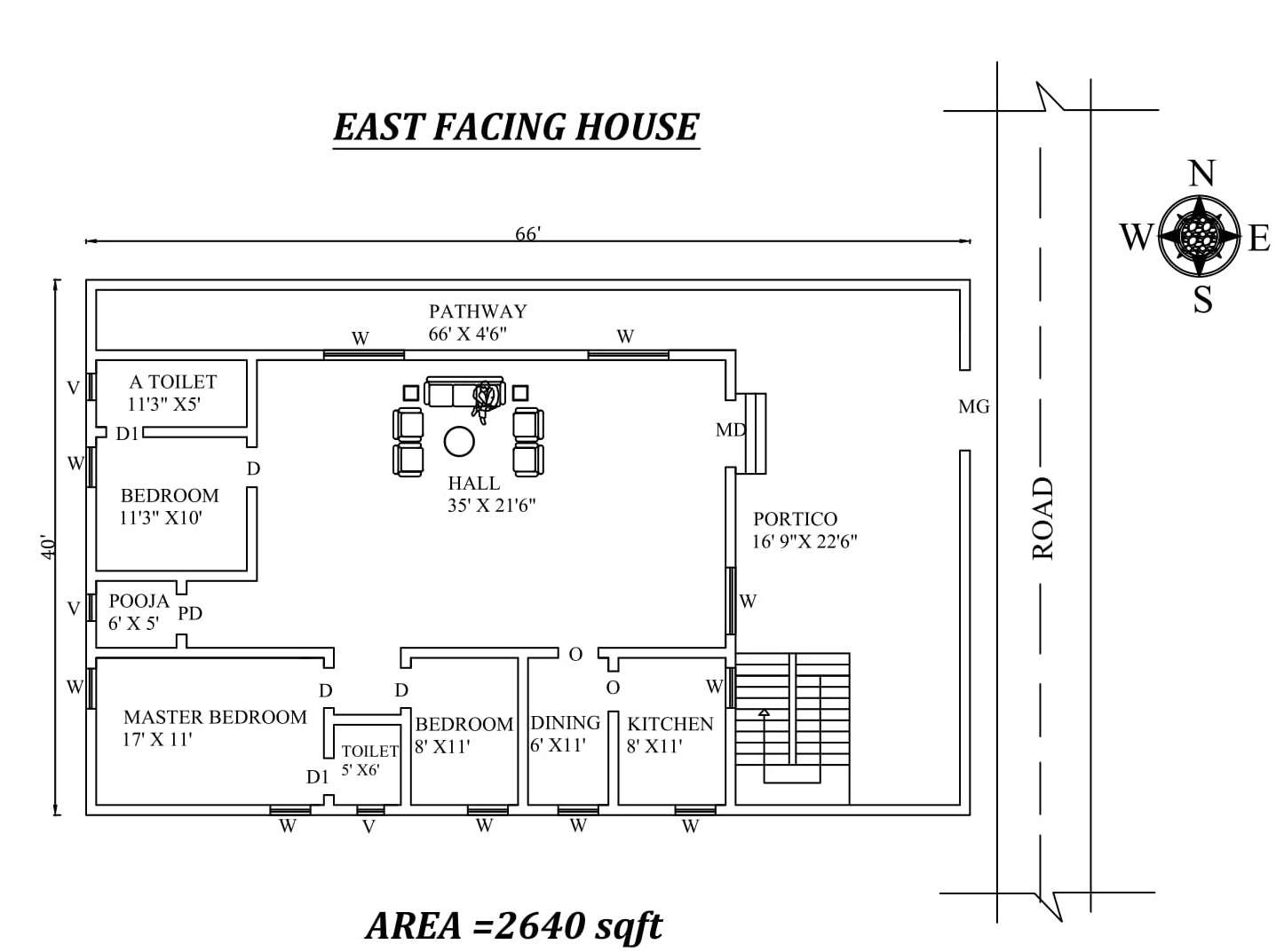 66'X40' Superb East Facing 3BHk House Plan As Per Vasthu Shastra ...