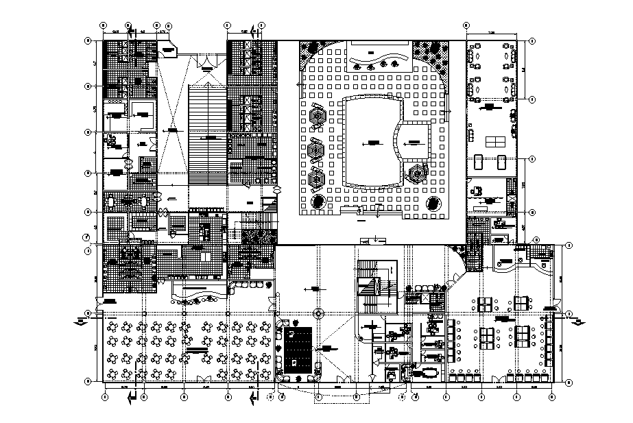 66x50m hotel plan is given in this Autocad DWG drawing file. Download ...