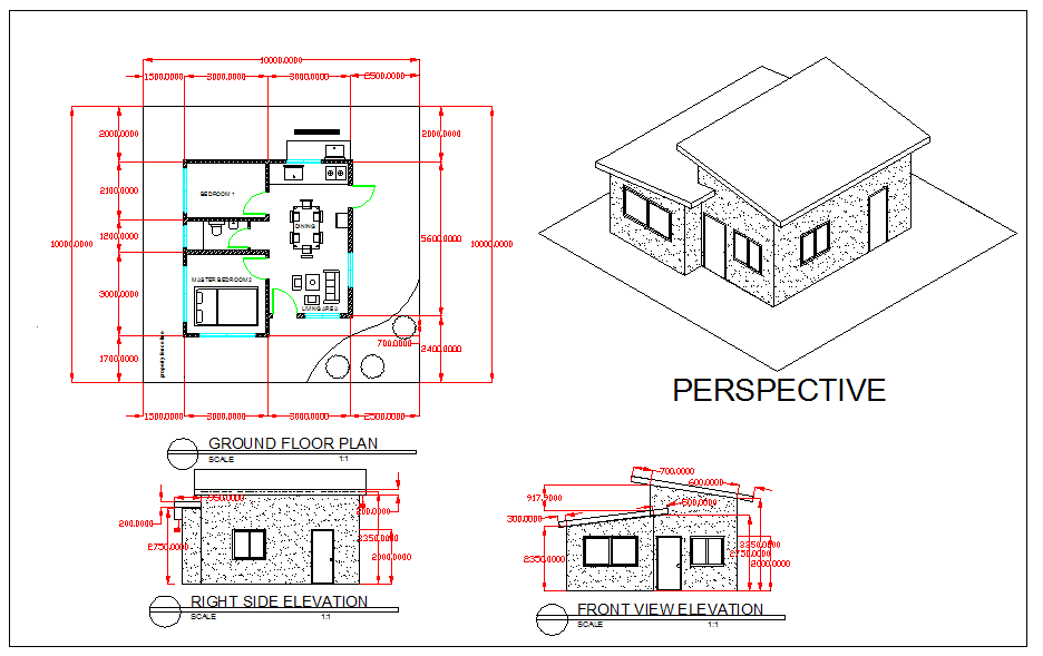 Perspective view house plan Cadbull