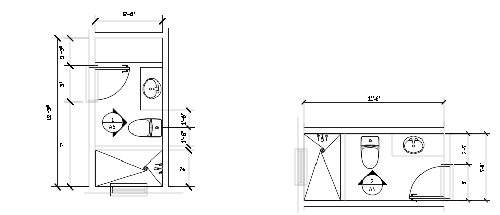 6’x12’ bathroom AutoCAD 2D DWG drawing - Cadbull