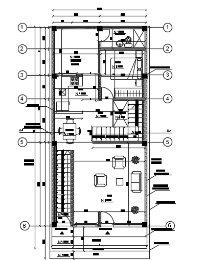 6x14m two story ground floor residential building plan AutoCAD drawing ...