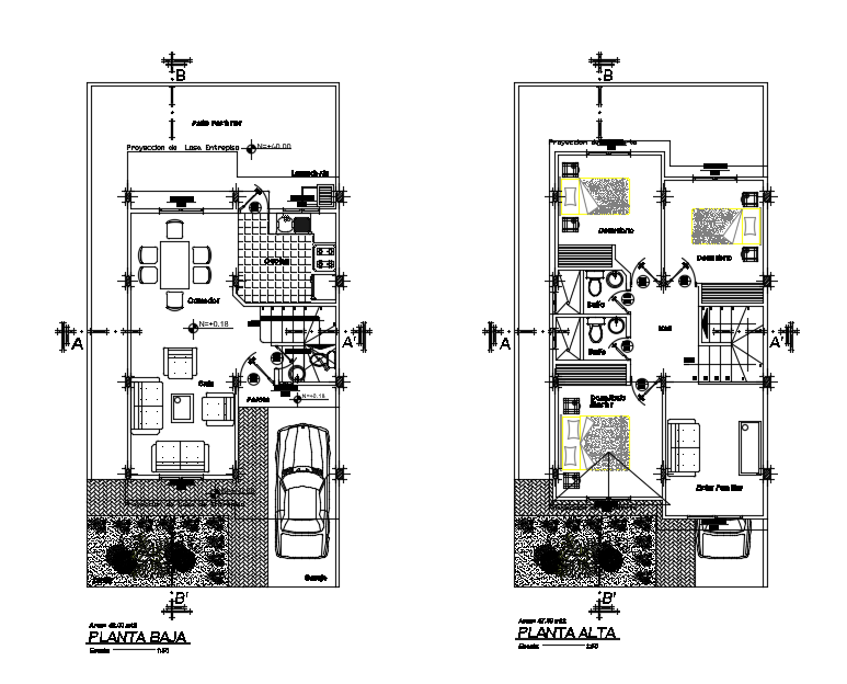 6x8m Ground And First Floor Duplex House Plan Cad Drawing Cadbull