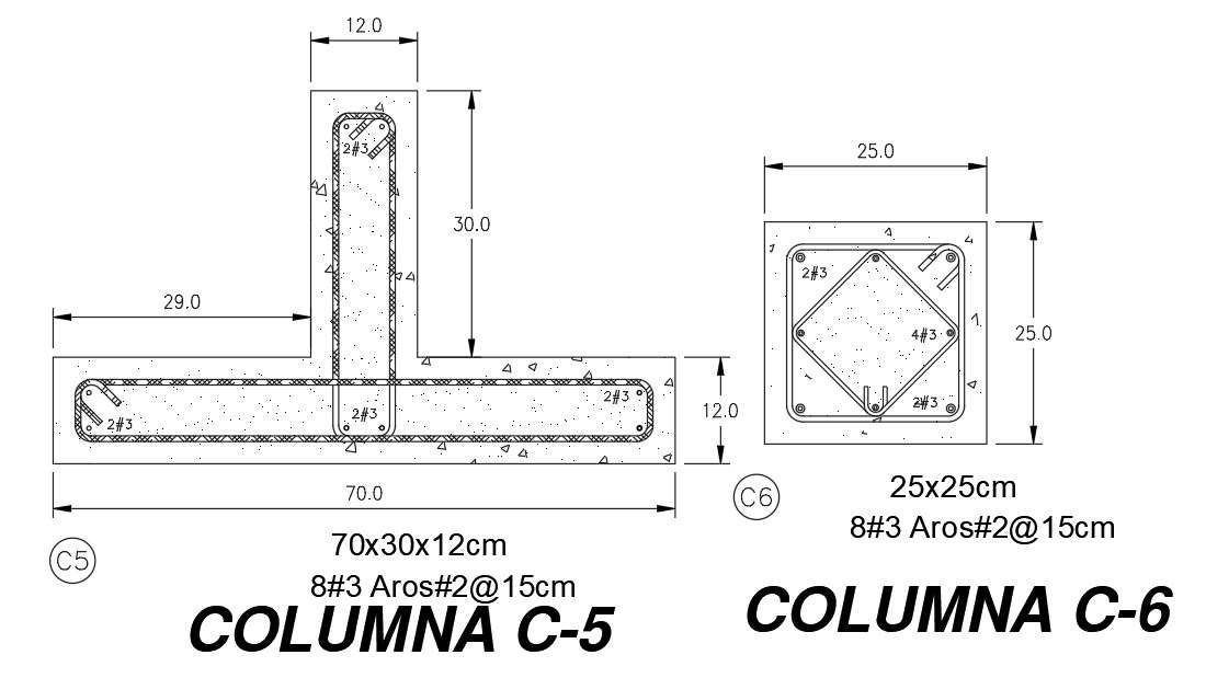 70x30x12cm column cross section view has been given in this AutoCAD ...