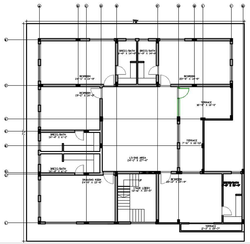 70x70 First Floor Plan Of The House In Autocad 2d Drawing Cad File Dwg File Cadbull