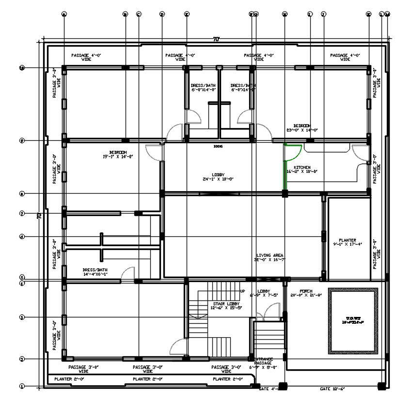 70x70 House Floor Layout Plan In Detail Autocad 2d Drawing Cad File Dwg File Cadbull