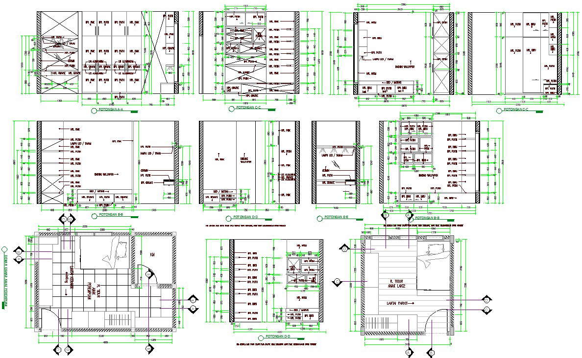 Bedroom interiors detail in Autocad - Cadbull