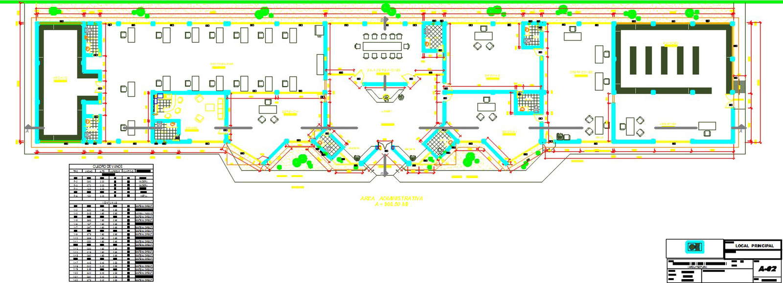 71x12m administration office plan 2D AutoCAD drawing - Cadbull