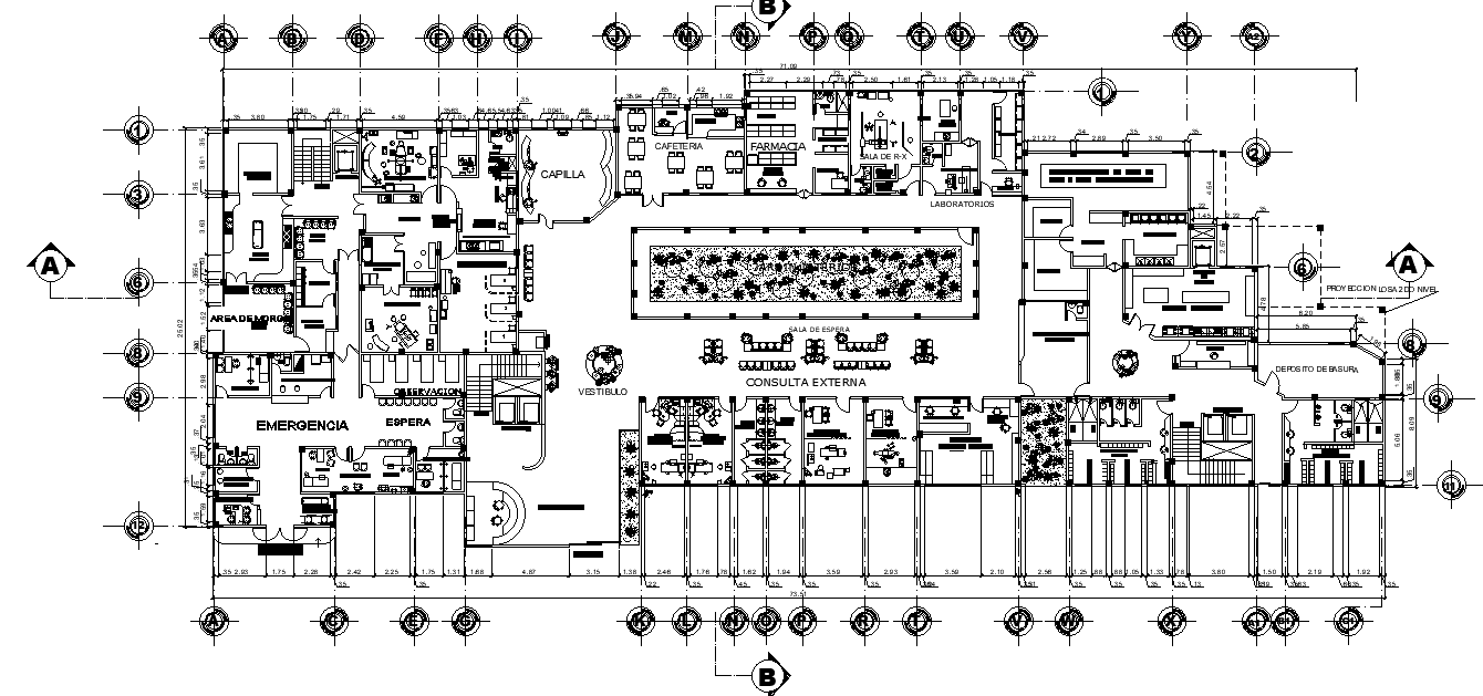 71x25m hospital plan is given in this Autocad drawing file. Download ...