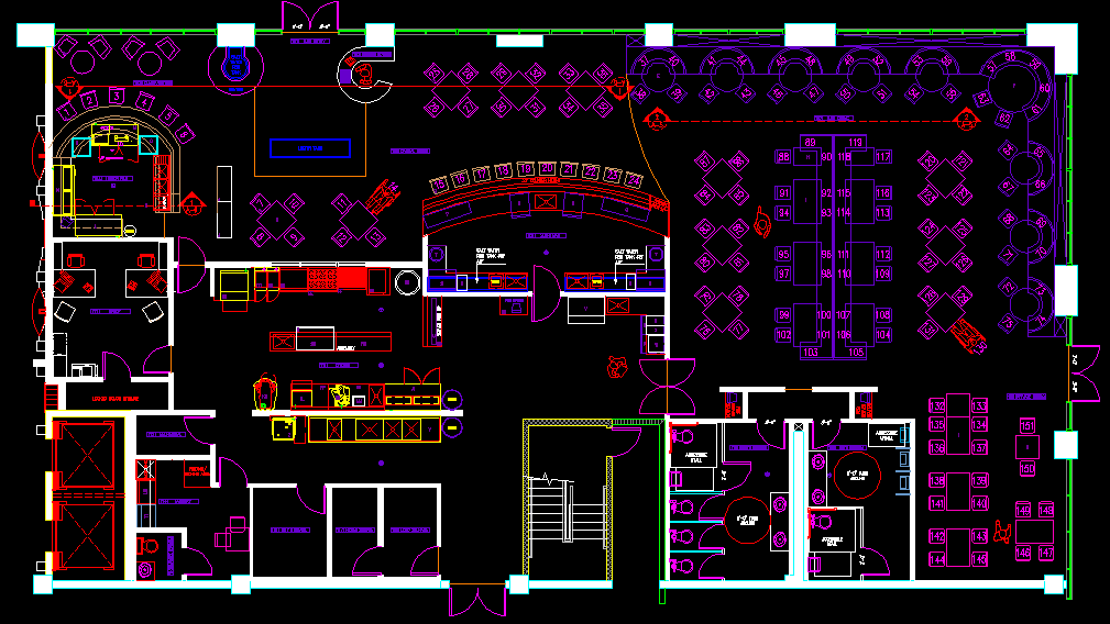 Fast Food Resturant design cad drawing is given in this cad file