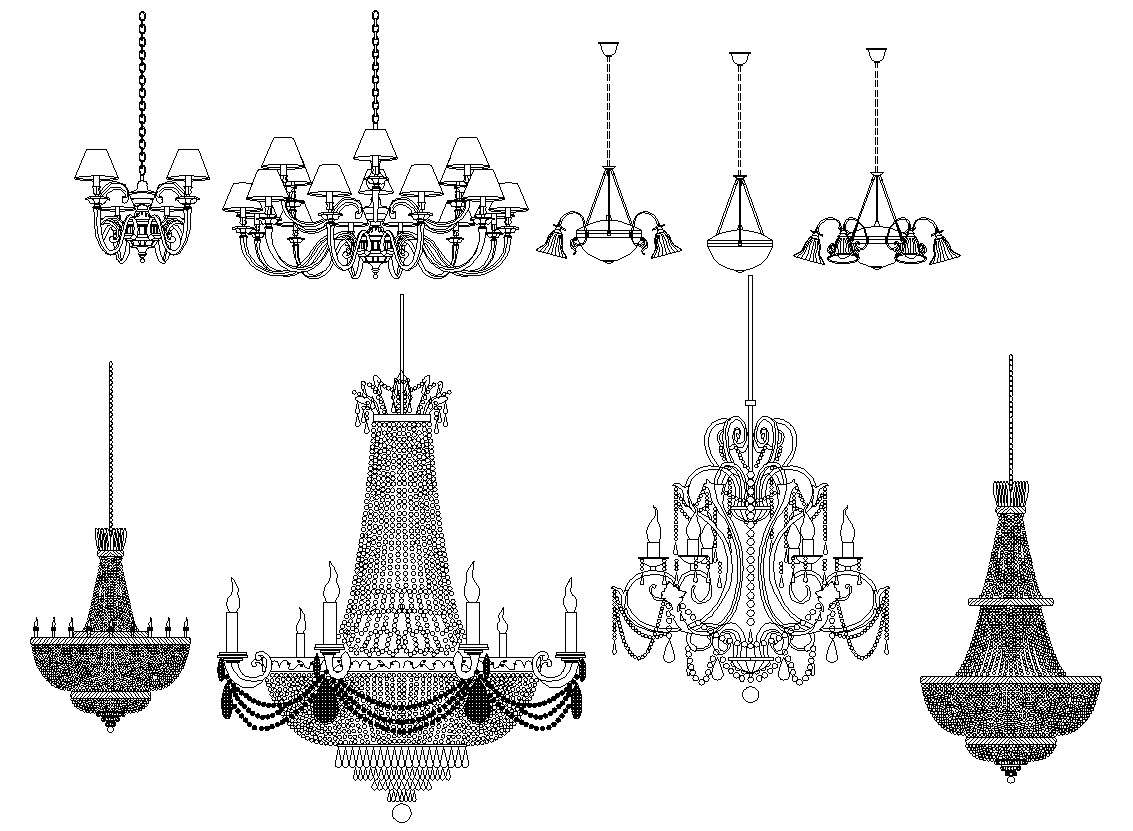 Chandeliers cad blocks - Cadbull