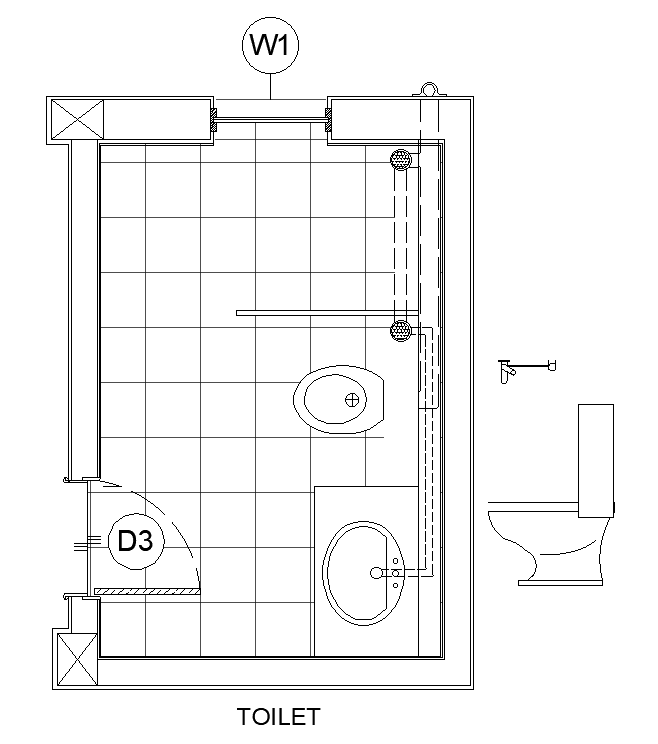 7’x10’ bathroom plan is given in this AutoCAD model. Download now ...