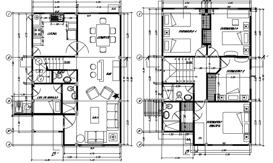 7x10m Architecture Two Story House Plan Cad Drawing Is Given In This File Cadbull