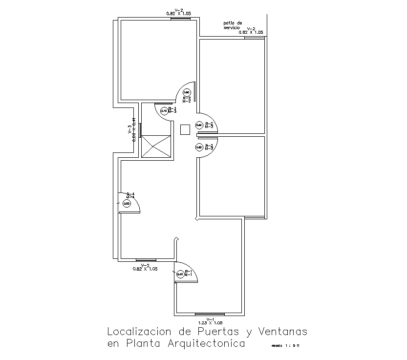 7x17m house plan of location of Doors and Windows in Architectural Plan ...