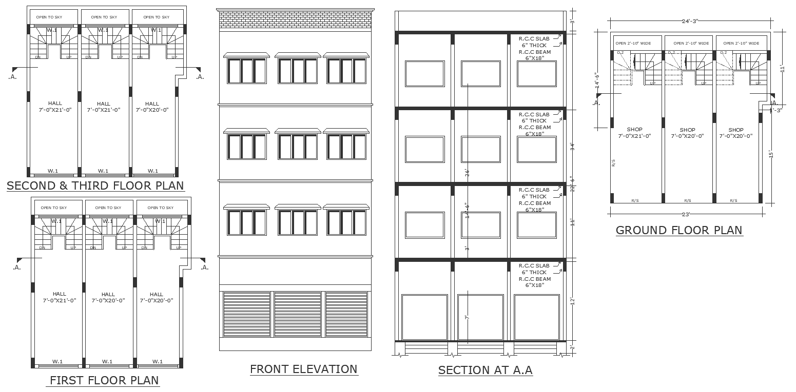 7x 20ft Multi Purpose Halls Design Detailed Plan Section And Elevation 