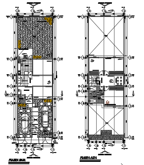 7x23m architecture two story residential house plan cad drawing - Cadbull