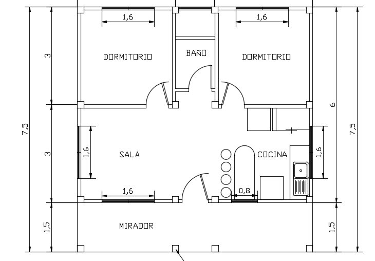 7x7m architecture house plan cad drawing is given in this file - Cadbull